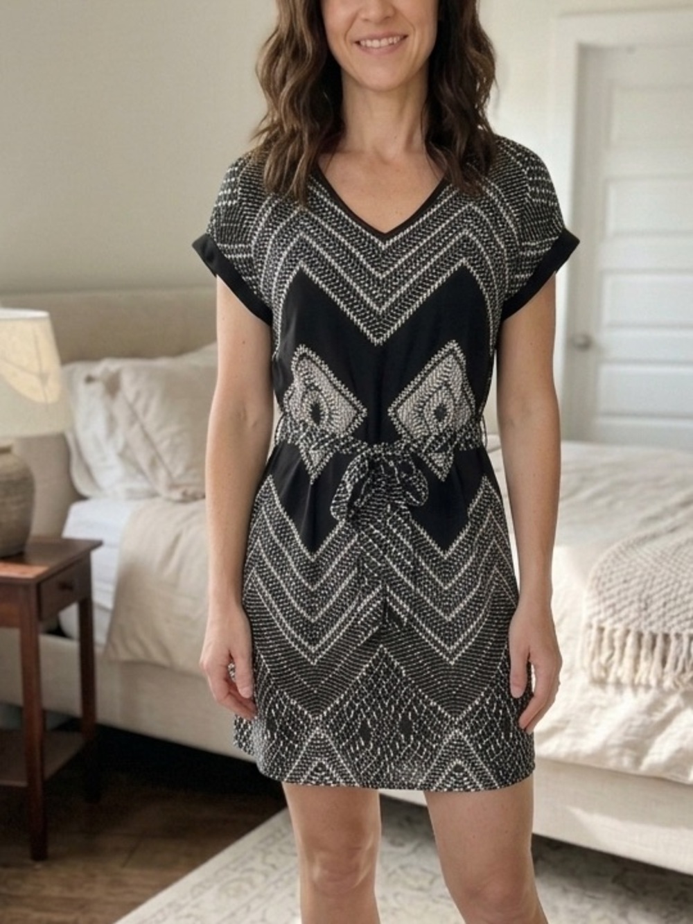 Love 21 Black and White Geometric Midi Dress